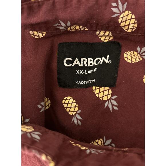 Carbon Shirt Mens 2XL Maroon Hawaiian Pineapple Cotton Short Sleeve‎ Button-Down - Picture 4 of 5
